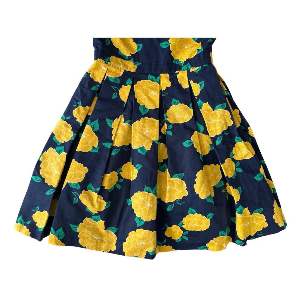 NWOT Janie and Jack Yellow Floral Dress Navy Blue Cotton Pleated Cross Back Sz 8 - Picture 4 of 9